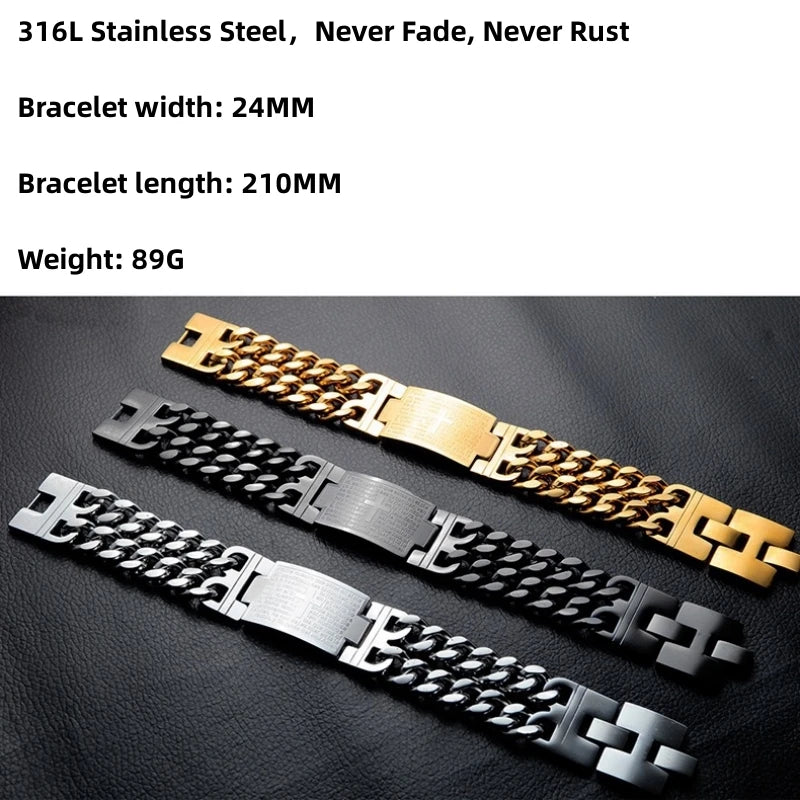 Cross Bracelet For Men Jewelry HNSP 24MM Width 316L Stainless Steel Cuban Chain Male Hand Wrist Chain Wrap Bracelets Punk Accessory - Premium bracelets from Lizard Vigilante - Just $26.66! Shop now at Lizard Vigilante