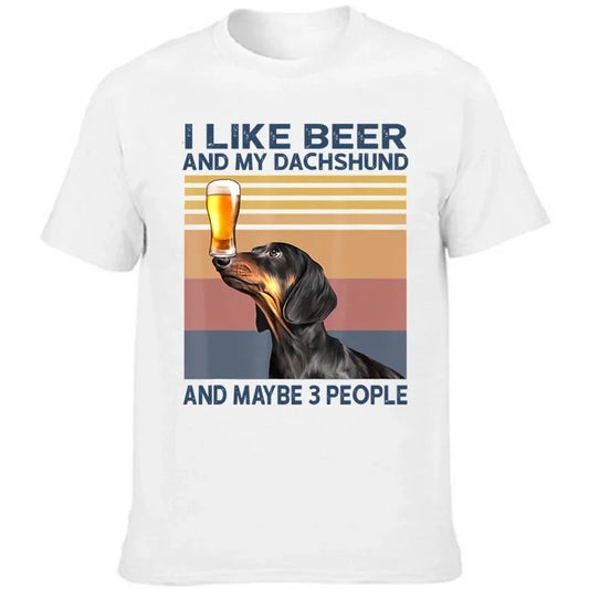 I Like Beer My Dachshund Maybe 3 People Dog Lover T Shirts Summer Graphic Streetwear Short Sleeve Gifts T-shirt Mens Clothing - Premium T-Shirt from Lizard Vigilante - Just $21.99! Shop now at Lizard Vigilante