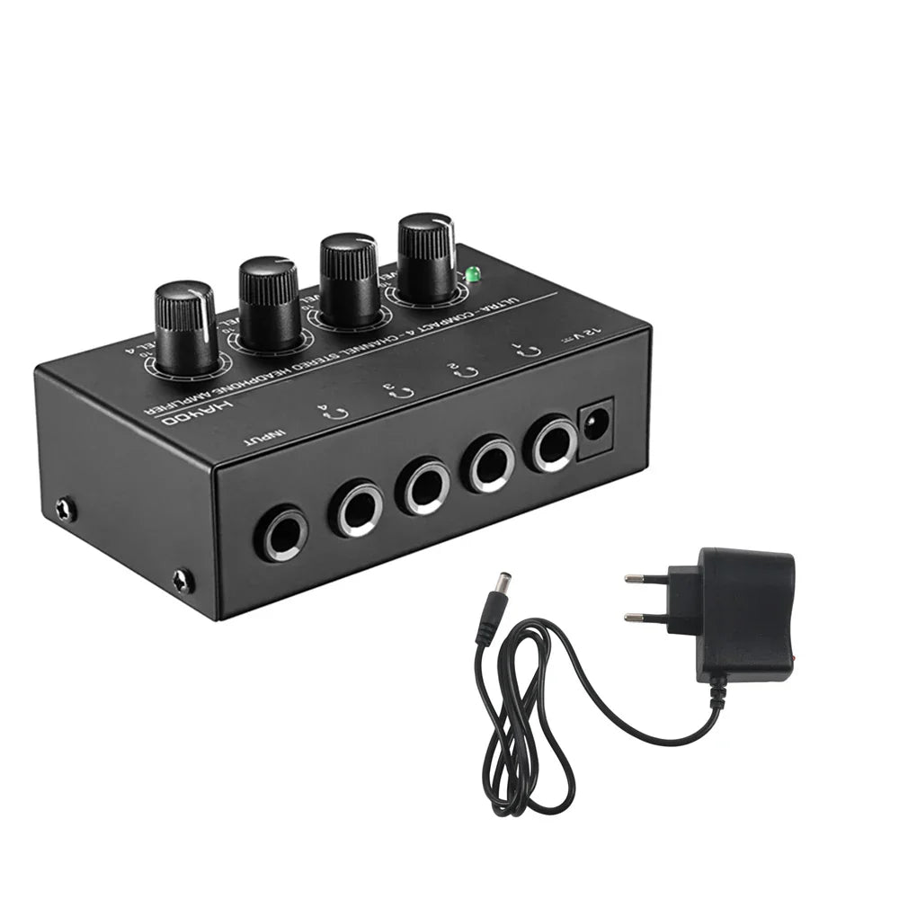 HA400 Ultra-Compact 4 Channels Headphone Amplifier Mini Audio Stereo Amp Amplifier with EU US Adapter For Music Mixer Recording - Lizard Vigilante