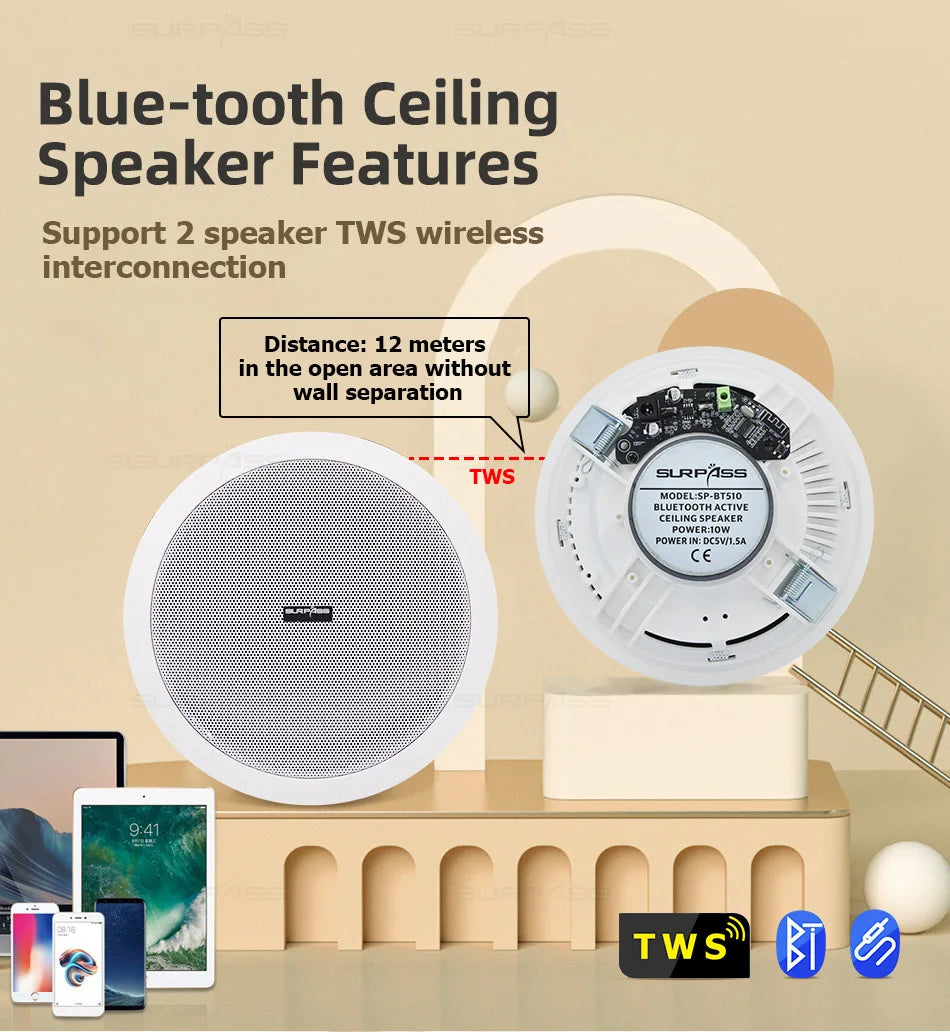 Built-in Class-D Amplifier Full Range Bluetooth-compatible Ceiling Speaker Horn For Home Theater Background Music Good Quality - Premium  from Lizard Vigilante - Just $61.99! Shop now at Lizard Vigilante