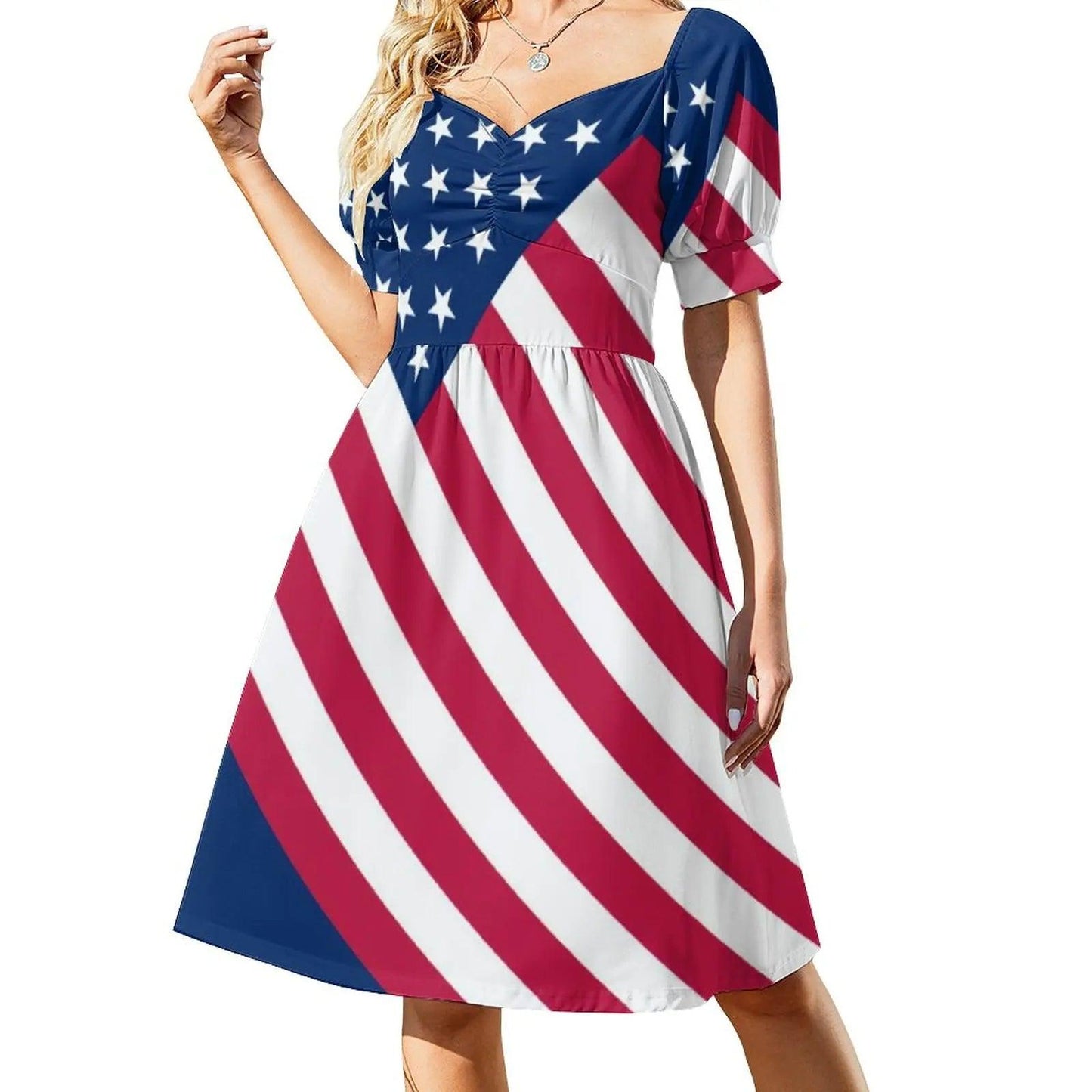 Soft American Flag Dress Sexy V Neck Celebrate USA Red White Blue Festival Dresses Basic Casual Dress Print Oversize Vestido - Premium dresses from Lizard Vigilante - Just $30.99! Shop now at Lizard Vigilante