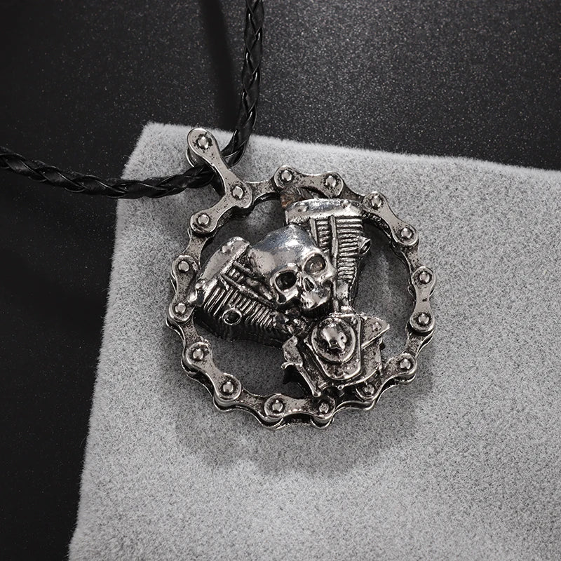 Cool Heavy Bicycle Chain Skull Motorcycles Engine Metal Pendant – Men's Biker Cross Necklace - Premium pendant from Lizard Vigilante - Just $3.99! Shop now at Lizard Vigilante