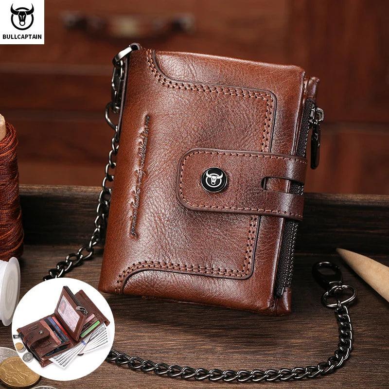 BULLCAPTAIN Men's Genuine Leather Wallet Business Retro Snap Wallit Multifunctional RFID Anti-Theft Zipper Multi-Card Coin Purse - Lizard Vigilante