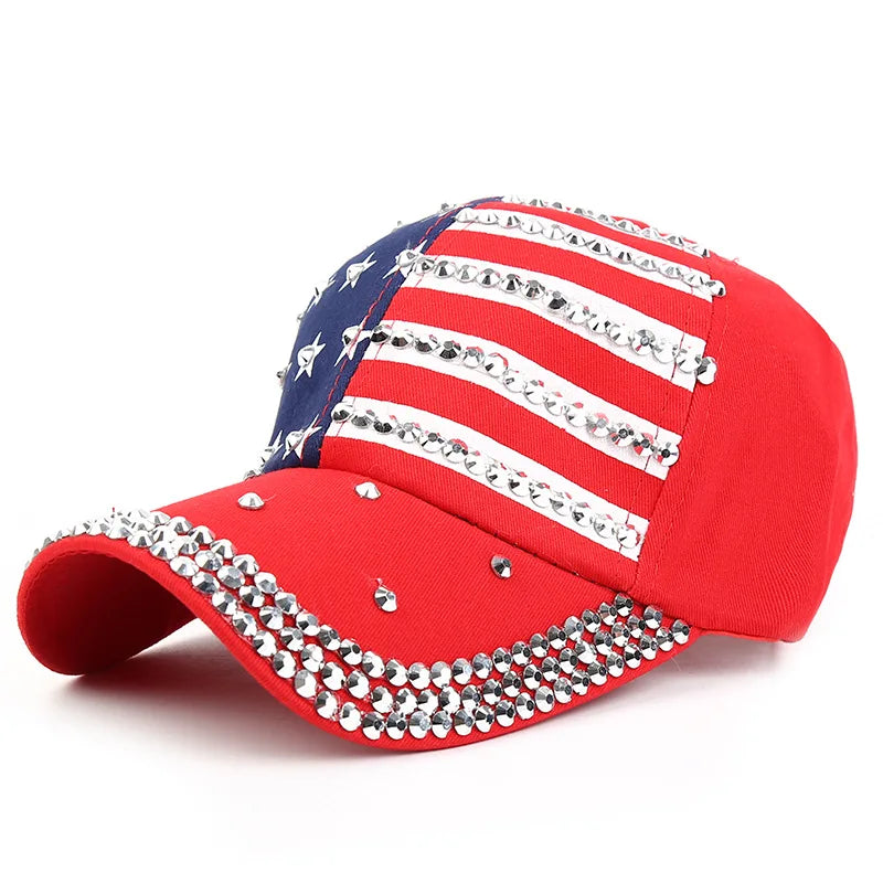 Men Women Baseball Cap USA Flag Diamond Rivet Brand Snapback Unisex Adjustable Rap Rock Hats Fashion Gorras - Premium  from Lizard Vigilante - Just $17.99! Shop now at Lizard Vigilante