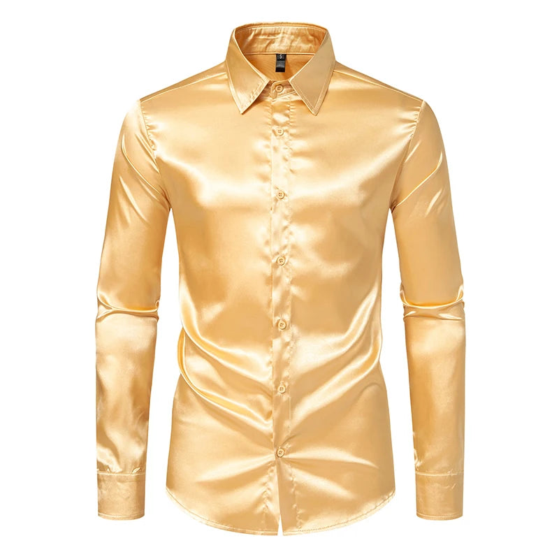 Blackout Luxe: Men’s High Gloss Satin Tuxedo Shirt – Dominate the Room, One Button at a Time - Premium shirt from dsers - Just $27.99! Shop now at Lizard Vigilante