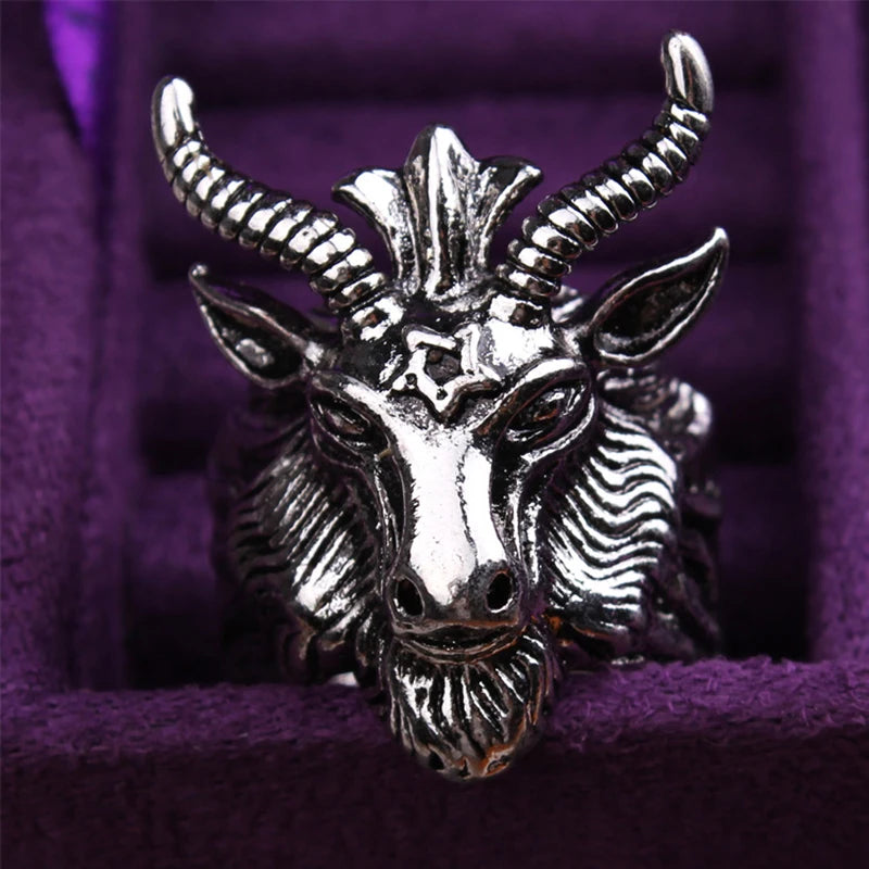 Retro Baphomet Sigil Ring – Large Punk Gothic Rock Open Ring for Men | Handmade Designer Biker Jewelry Gift" - Premium ring from Lizard Vigilante - Just $22.99! Shop now at Lizard Vigilante