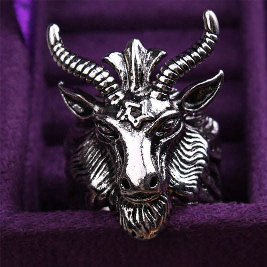 Retro Baphomet Sigil Ring – Large Punk Gothic Rock Open Ring for Men | Handmade Designer Biker Jewelry Gift - Premium ring from dsers - Just $4.99! Shop now at Lizard Vigilante
