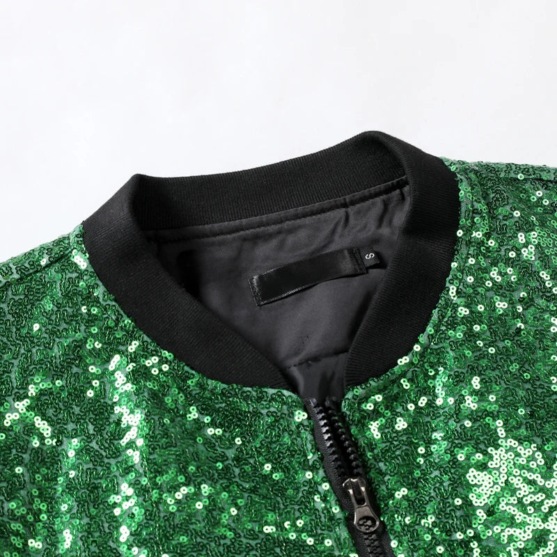 Men’s Purple Sequin Bomber Jacket – Zip-Up Sparkle Baseball Coat for Parties - Premium bomber jacket from Lizard Vigilante - Just $64.69! Shop now at Lizard Vigilante