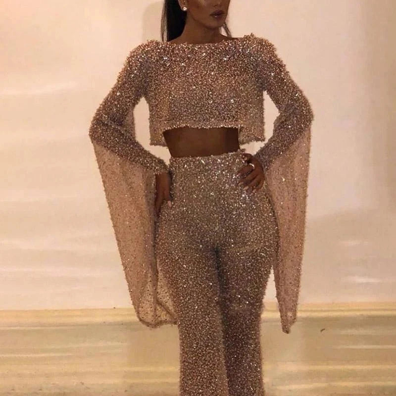 Midnight Siren Backless Bandage Jumpsuit – Flare-Sleeve Straight-Cut Club Armor