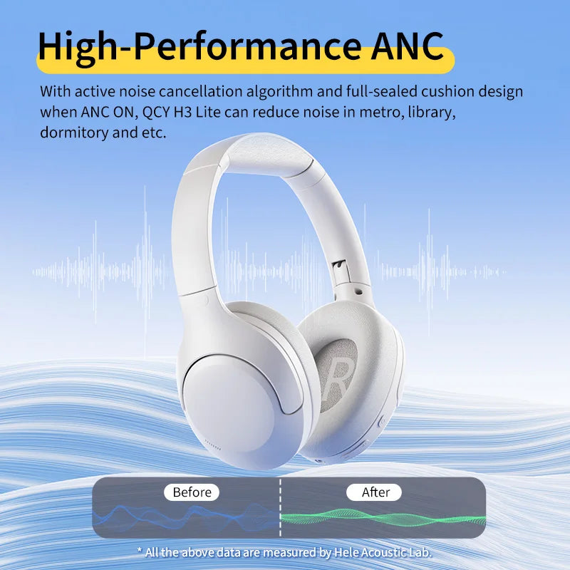 QCY H3 Lite ANC Wireless Headphones – Bluetooth 5.3, 40mm Drivers, Active Noise Cancelling, 60-Hour Battery Life - Premium headphones from Lizard Vigilante - Just $62.99! Shop now at Lizard Vigilante