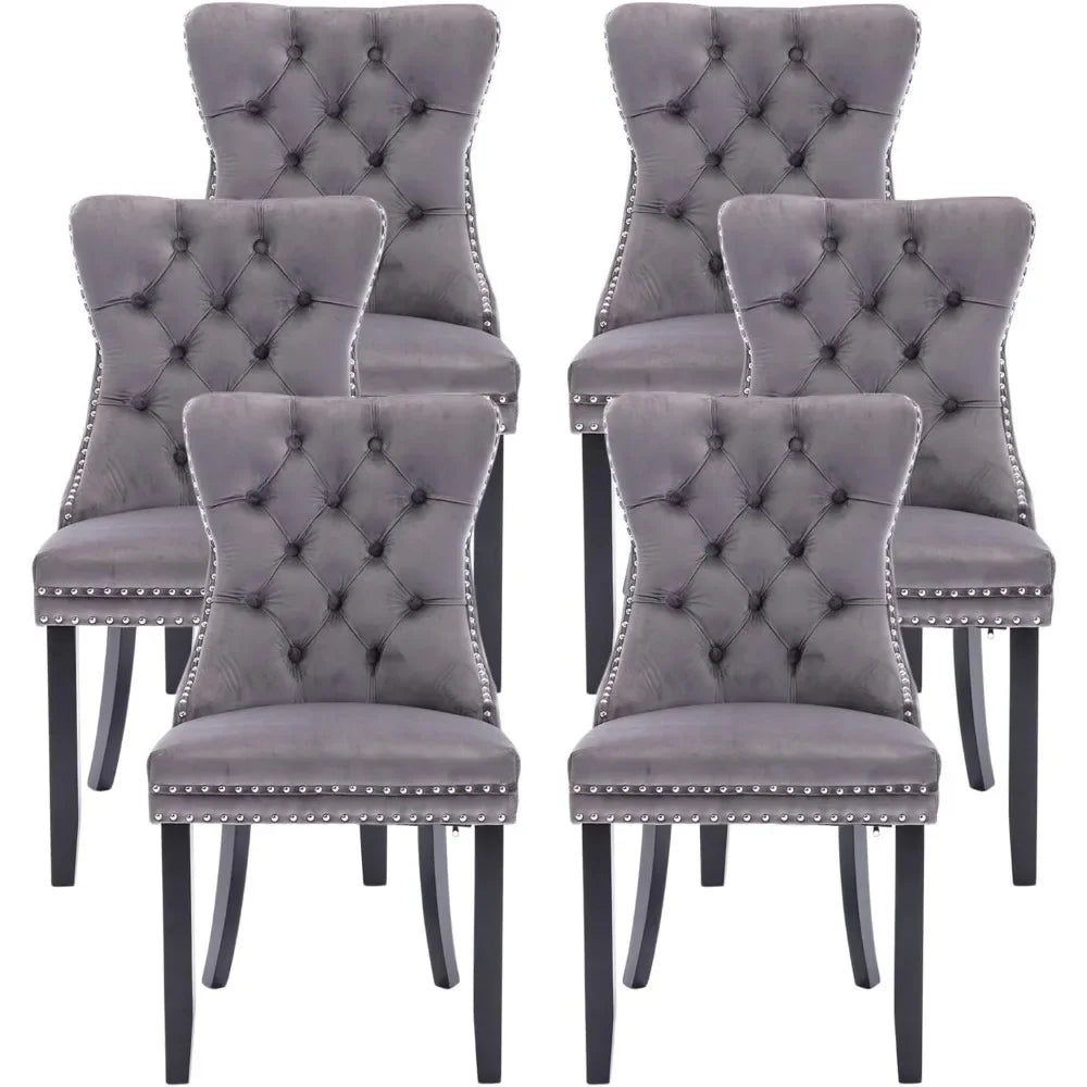 Luxury Velvet Dining Chairs Set of 6 | Tufted Button Back with Ring Pull Trim - Premium dining chair from Lizard Vigilante - Just $558.99! Shop now at Lizard Vigilante