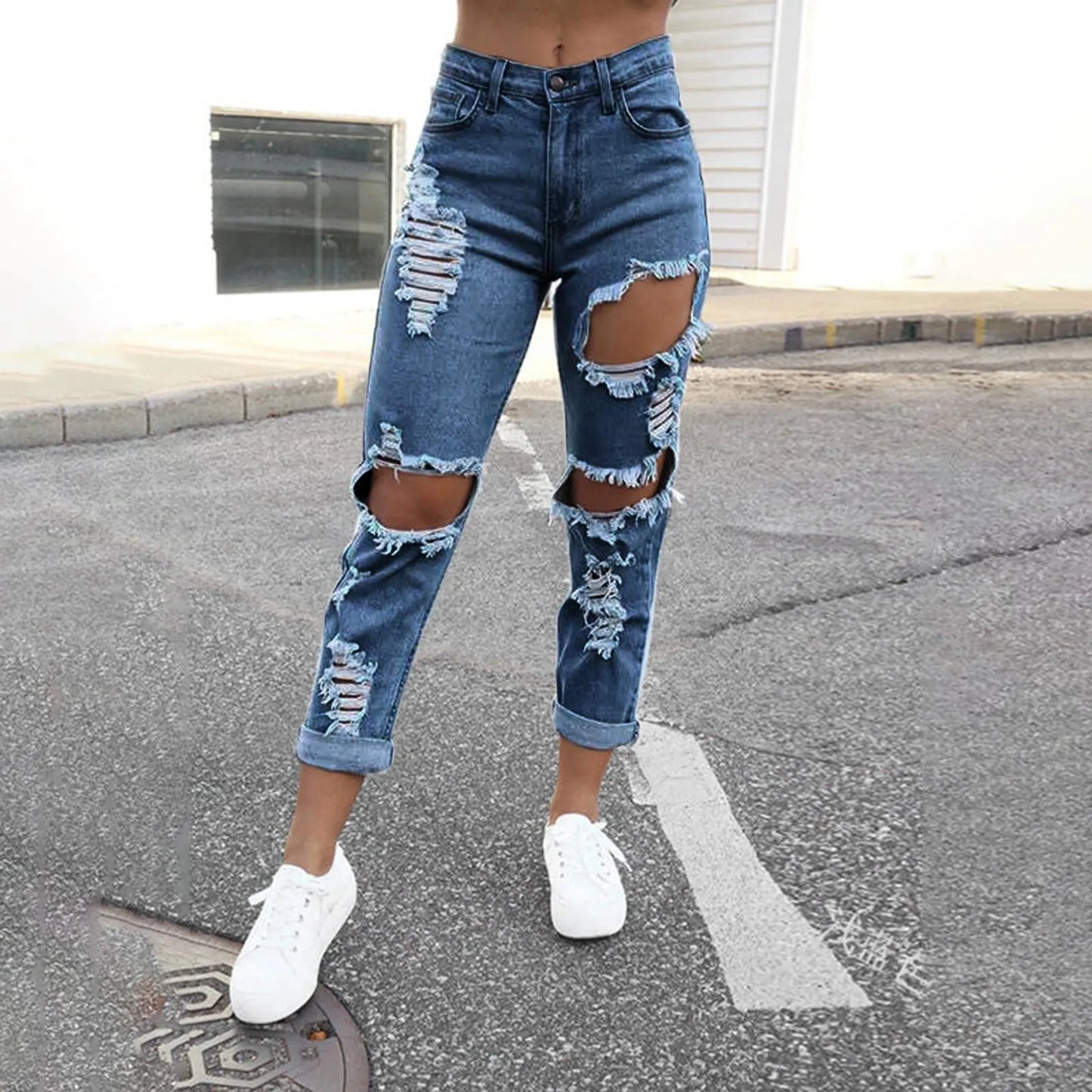 Hole Denim Women'S Jeans Buttocks Ripped Jeans Street Style Vertical Tube Denim Pants Frayed Tassel Ripped Jeans Japanese - Premium  from Lizard Vigilante - Just $19.99! Shop now at Lizard Vigilante