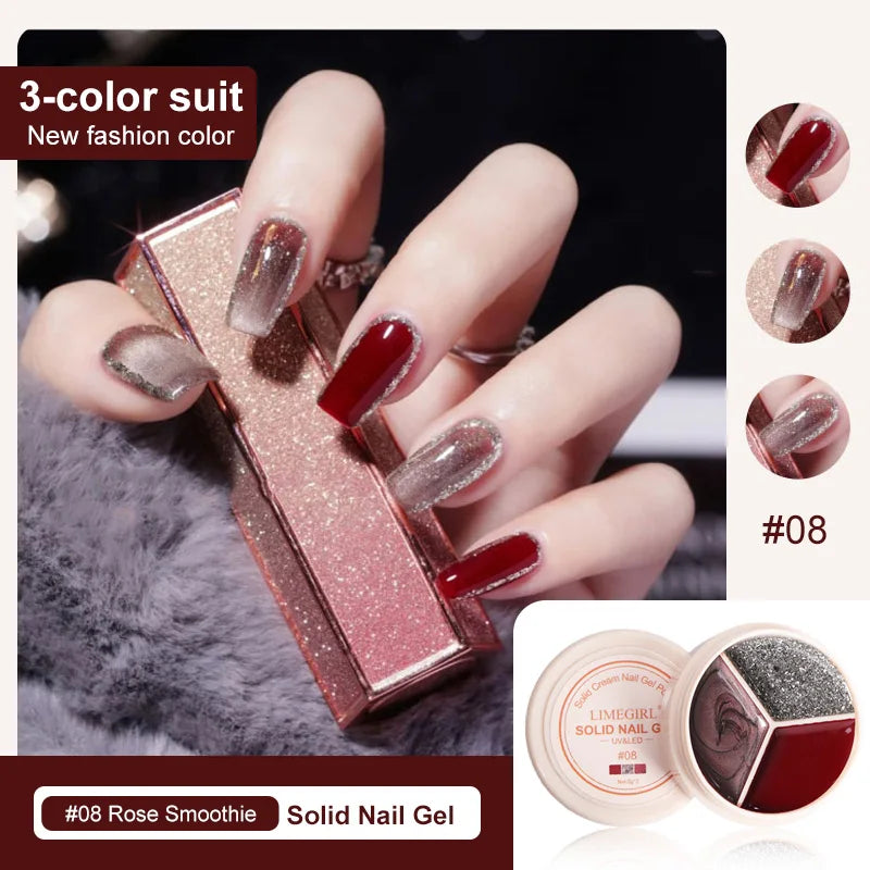 LIMEGIRL Solid Nail Art Gel Polish 15g 3 Colors Cream Soft Gel Polish for Nail Art Beginner DIY Design  Home/Salon Manicure Gift