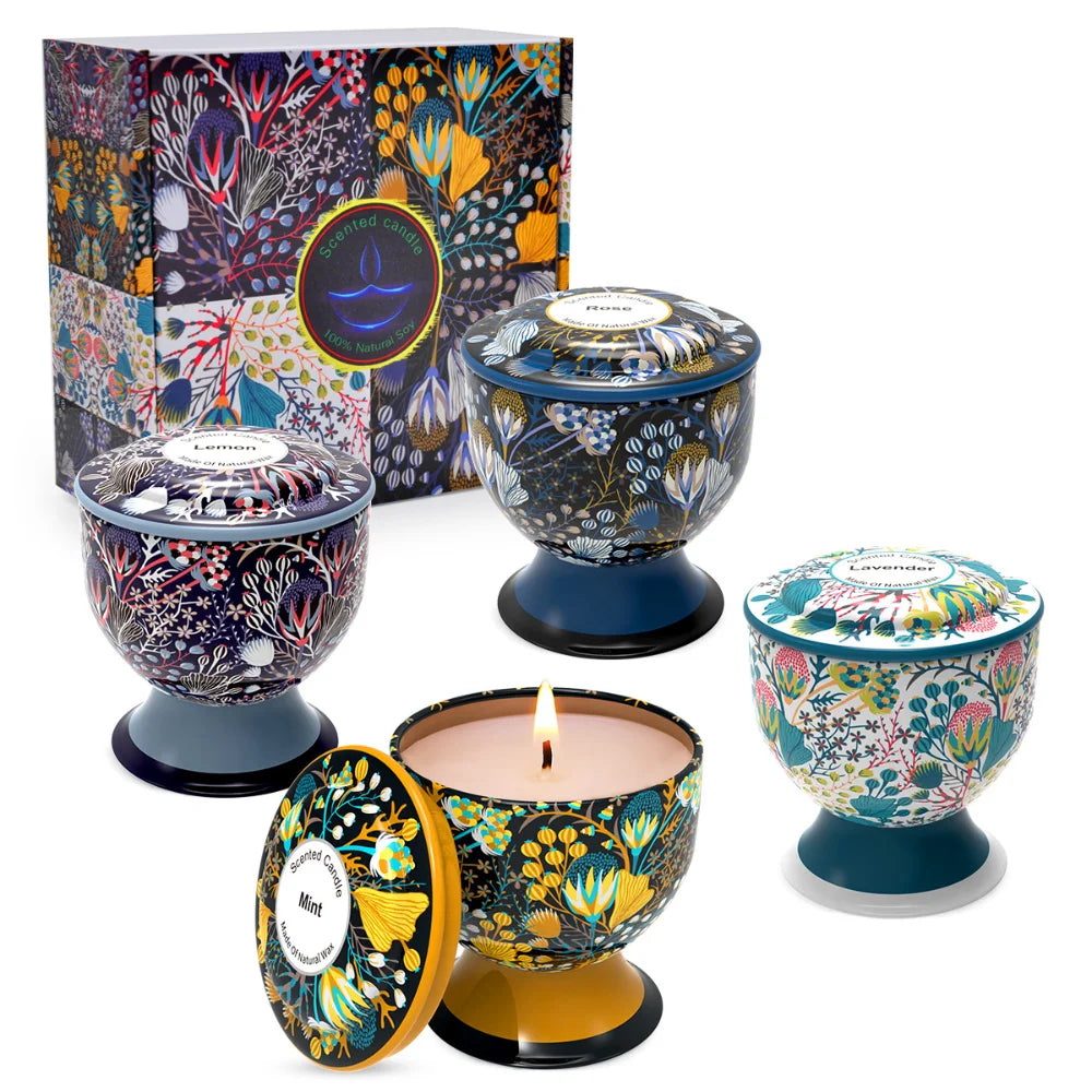 Natural Smokeless Soy Wax Candle in Iron Tin, Champagne Flute Style - Home Fragrance Gift for Birthday Christmas Handmade