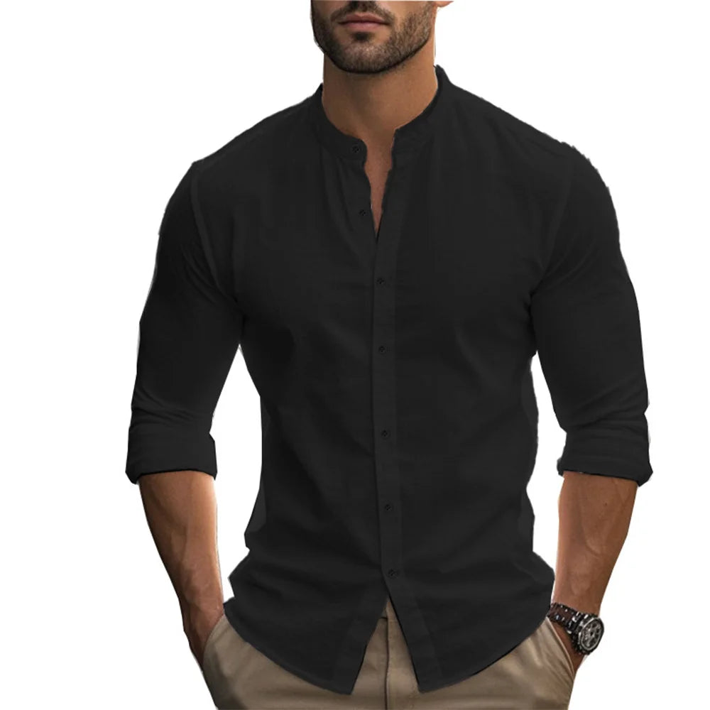 Midnight Riot Men’s Cotton Linen Henry Shirt – Summer Slim Fit Edition