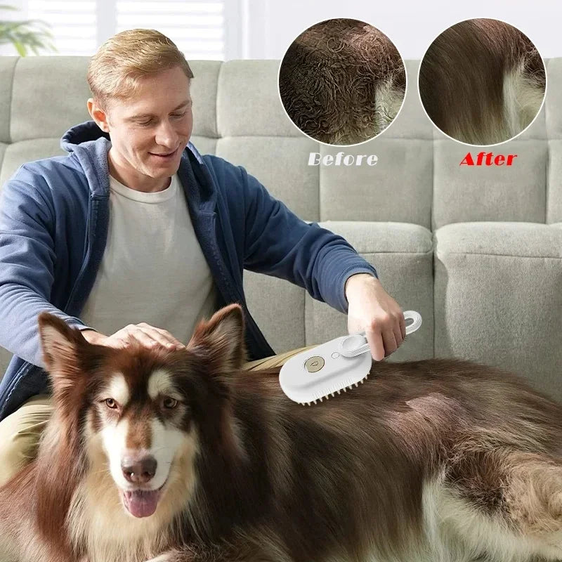 Easy To Use, 3-in-1 Pet Steam Brush for Cats and Dogs – Grooming, Hair Removal, and Massage Tool - Premium pet comb from Lizard Vigilante - Just $17.99! Shop now at Lizard Vigilante