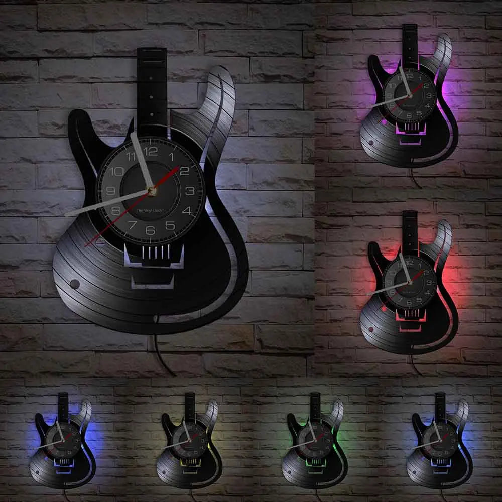 Guitar Player Vinyl Record Wall Clock: The Rock Music Instrument Wall Art for Your Living Room