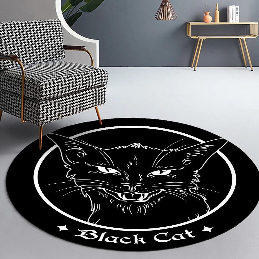 Satanic Cat & Impaled Throne Round Rug: Your Next Cult Classic Floor Decor