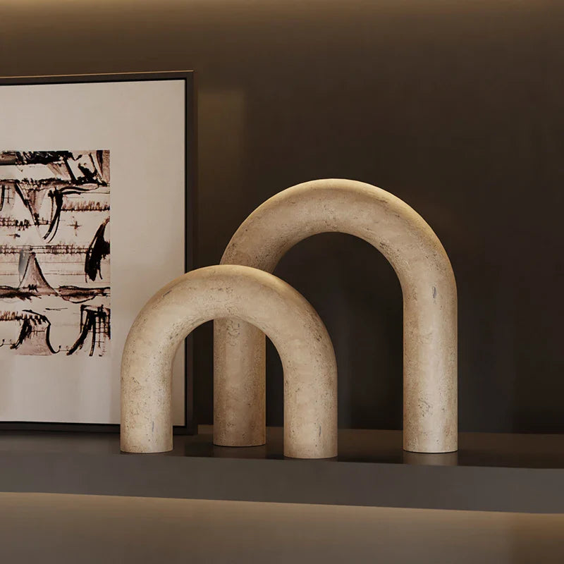 Travertine Sculptures and Figurines Archway Shape Statue for Shelf Coffee Table TV Cabinet Bookshelf Living Room Home Decoration