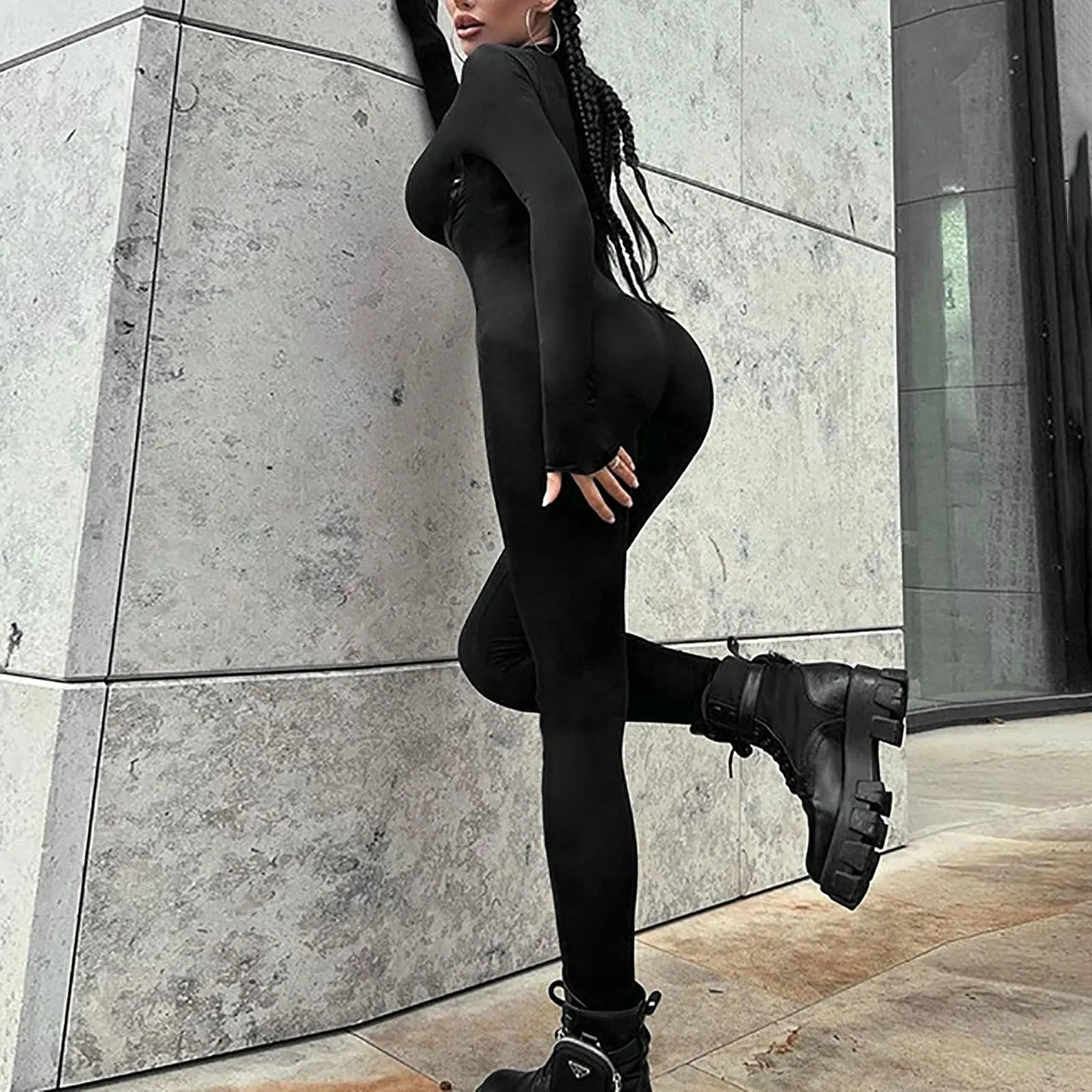 Skinny Black Jumpsuit for Women – Sexy Zip Up Bodycon Overalls for Casual Streetwear - Premium jumpsuit from Lizard Vigilante - Just $28.88! Shop now at Lizard Vigilante