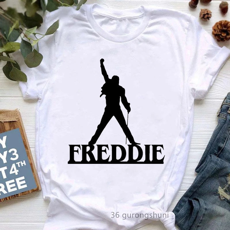 Vintage Freddie Mercury T-Shirt for Women | Retro Queen Band Graphic Tee | 2024 Hipster Casual Summer Tops - Premium T-Shirt from Lizard Vigilante - Just $23.88! Shop now at Lizard Vigilante