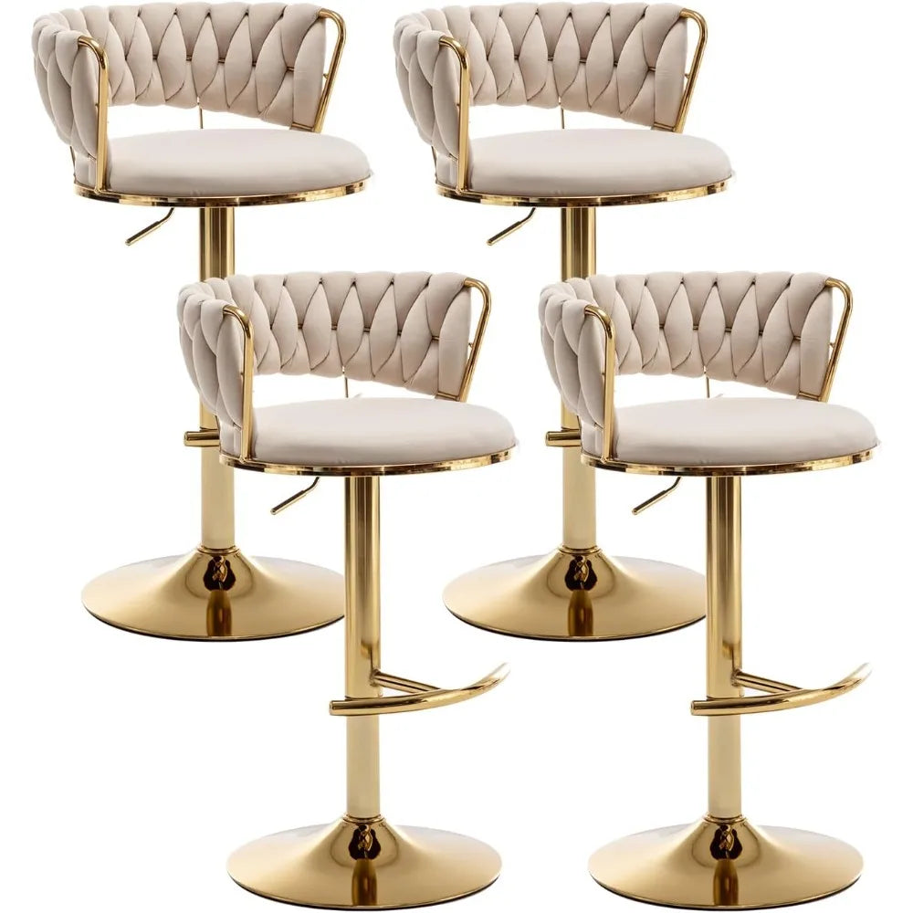 Gold Bar Stools Set of 4 – Adjustable Counter Height Velvet Swivel Stools with Low Backrest - Premium bar stools from Lizard Vigilante - Just $398.88! Shop now at Lizard Vigilante