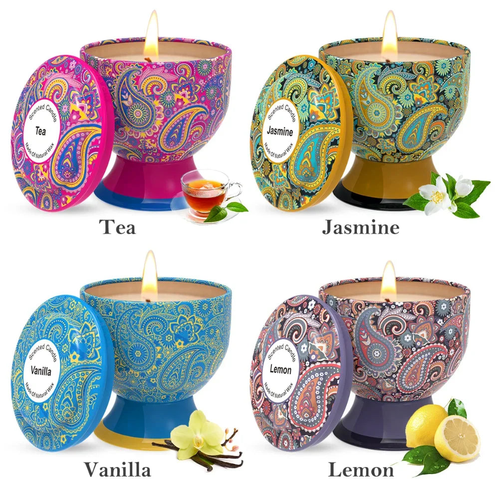 Natural Smokeless Soy Wax Candle in Iron Tin, Champagne Flute Style - Home Fragrance Gift for Birthday Christmas Handmade