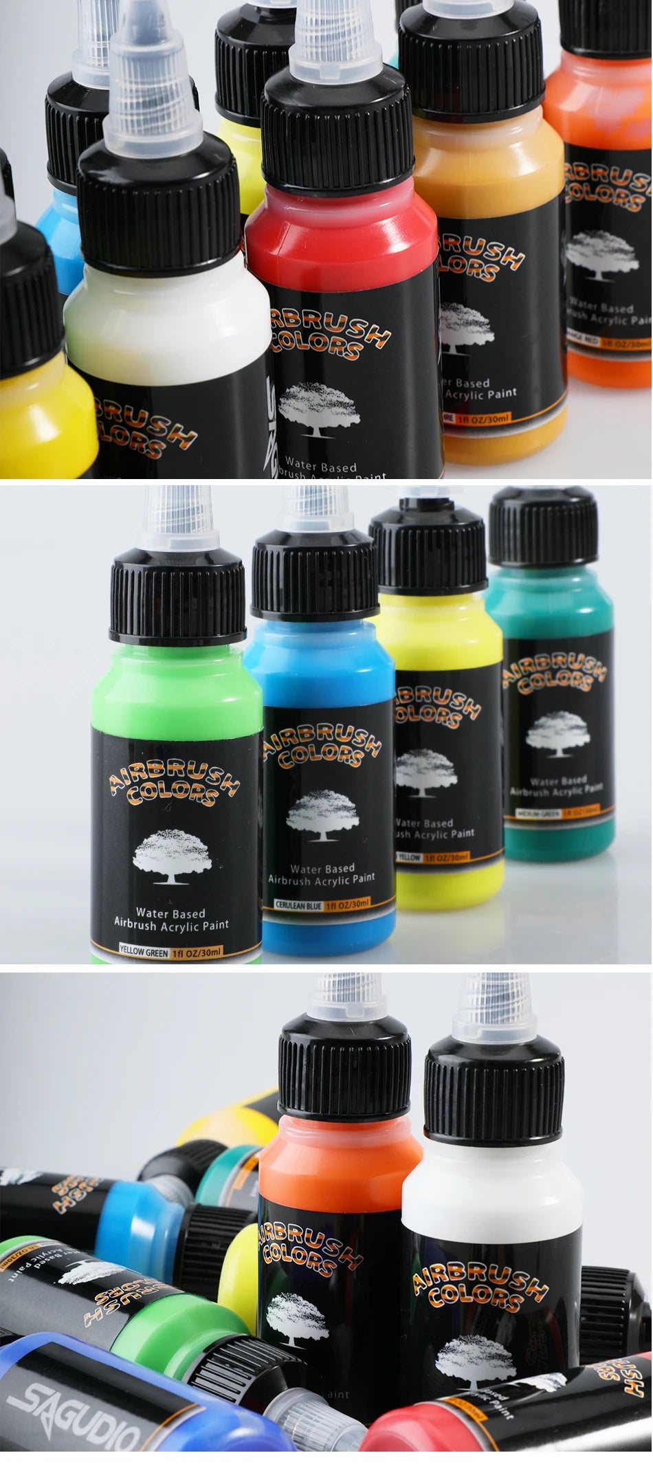 SAGUDIO 12-Color Airbrush Acrylic Paint Set 30ml Bottles Water-Based Waterproof Quick-Dry for Models, Shoes, Wood, Fabric, Leather - Premium paint from dsers - Just $83.38! Shop now at Lizard Vigilante