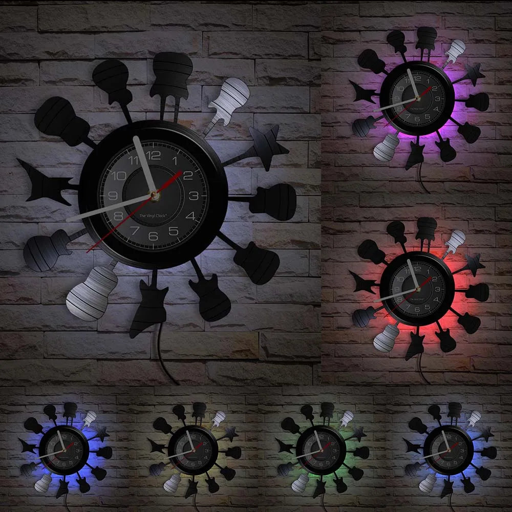 Guitar Player Vinyl Record Wall Clock: The Rock Music Instrument Wall Art for Your Living Room