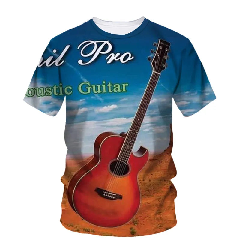 Fashion Trend Rock Music Guitar Boy Fashion Brand Creative 3d Printed Round Neck Shirt Short Sleeve T-Shirt Plus Size Clothing - Premium guitar shirt from Lizard Vigilante - Just $23.99! Shop now at Lizard Vigilante