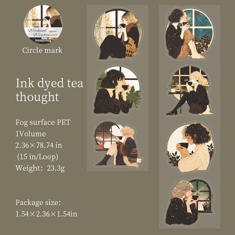 1roll Tape Weekend Window Sill Series Leisure Character Window PET Tape Decoration Notebook Photo Frame Stationery DIY Stickers