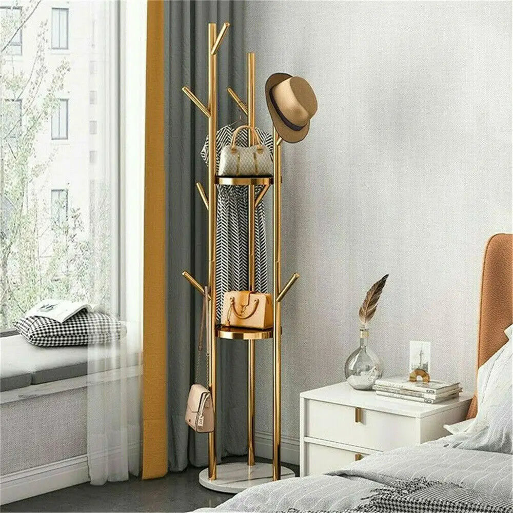 Modern Metal Coat Rack with 3 Shelves - Sleek Storage Solution - Premium coat rack from Lizard Vigilante - Just $98.88! Shop now at Lizard Vigilante