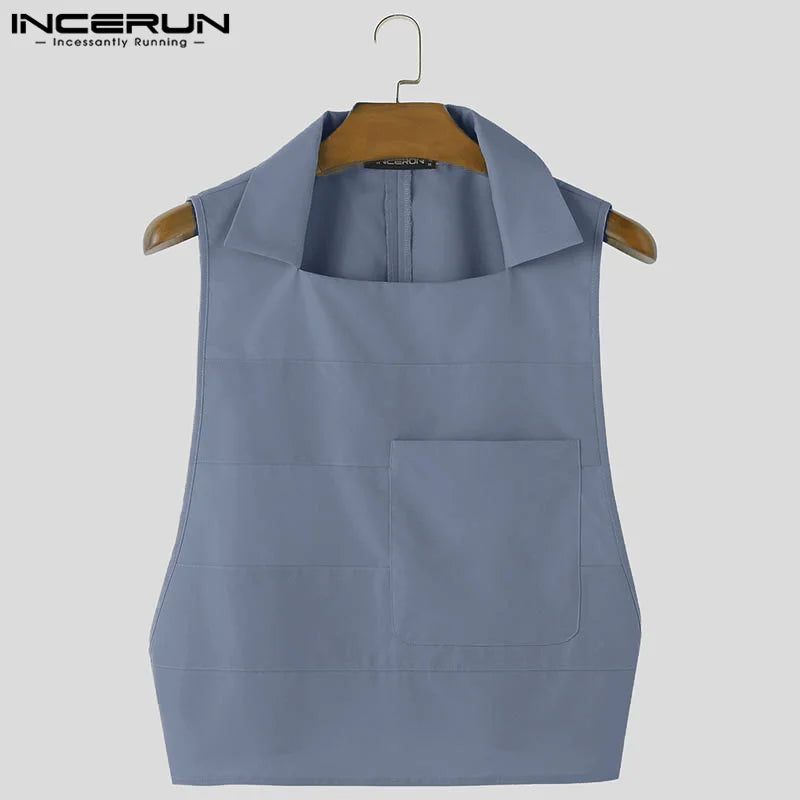 INCERUN Men's Solid Color Lapel Sleeveless Tank Tops - Casual Fashion Vests for Summer 2024 - Premium tank tops from Lizard Vigilante - Just $28.88! Shop now at Lizard Vigilante