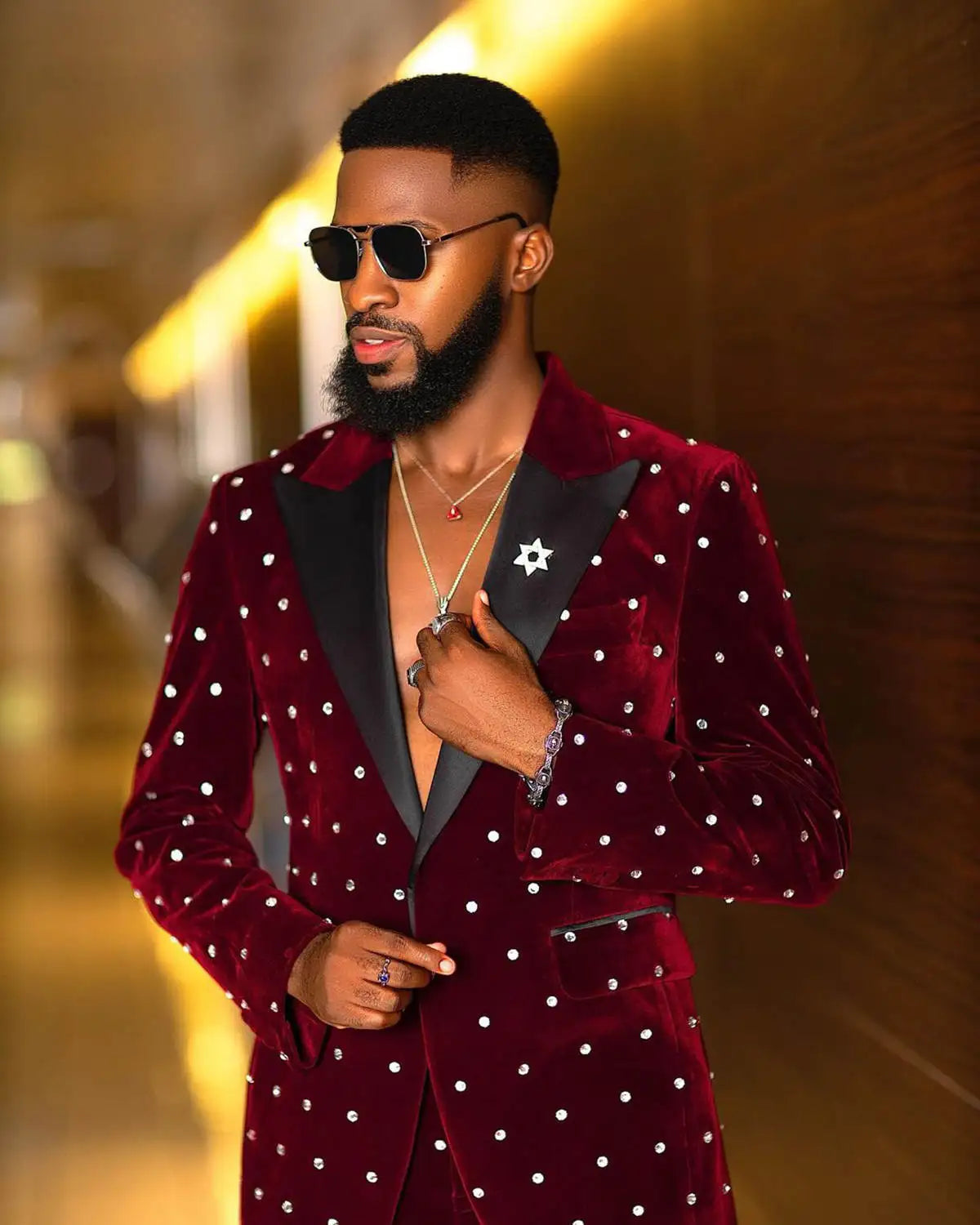 “Crystal Hitman” Men’s Peak Lapel Tuxedo — 2-Piece Custom Crystal Flannel Suit for Rock Weddings & Red Carpet Mayhem