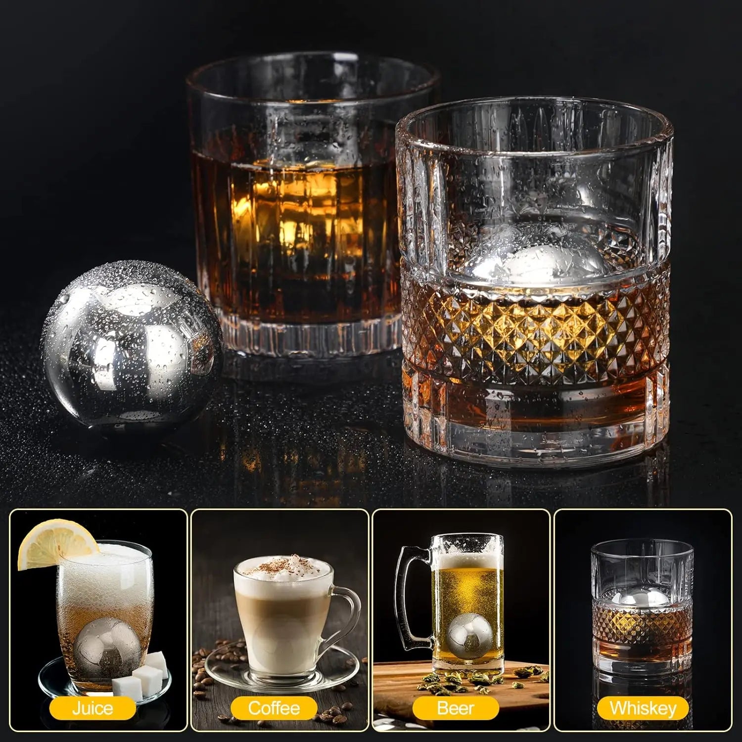 4PCS Stainless Steel Whiskey Stones with Tongs - Reusable Ice Balls for Whiskey, Beer, Juice, and More - Family Party Bar Chilling Tool - Premium  from Lizard Vigilante - Just $38.88! Shop now at Lizard Vigilante