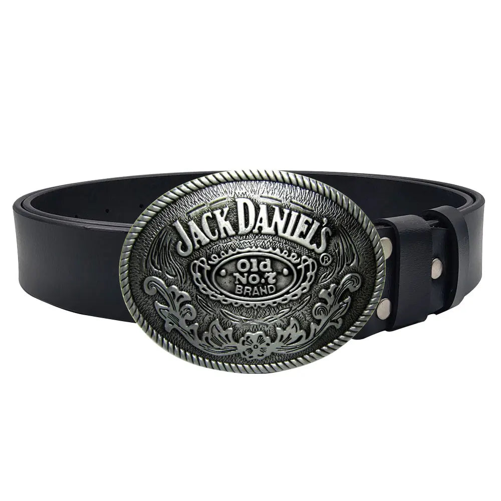 JD Old Number Seven Oval Head Buckle Whiskey Drinking Man Men's Leather Belt: A Stylish and Durable Accessory - Premium belt buckle from Lizard Vigilante - Just $22.99! Shop now at Lizard Vigilante