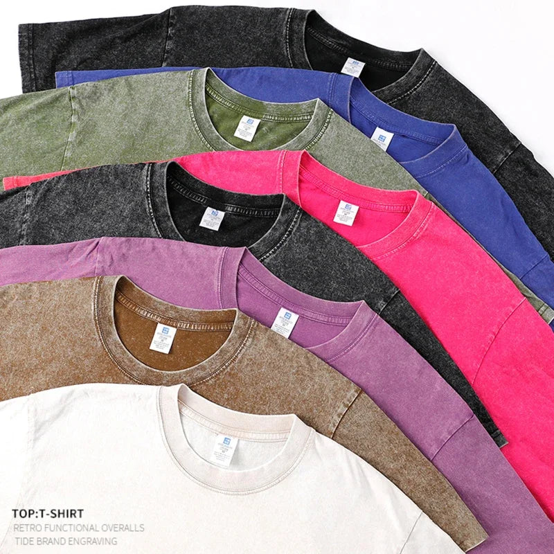 250gsm Vintage Acid Wash Punk Tee – Retro Streetwear T-Shirt for Men & Women | Harajuku Hip-Hop Grunge Cotton Short Sleeve | Namou Drane Exclusive - Premium tee from dsers - Just $27.77! Shop now at Lizard Vigilante