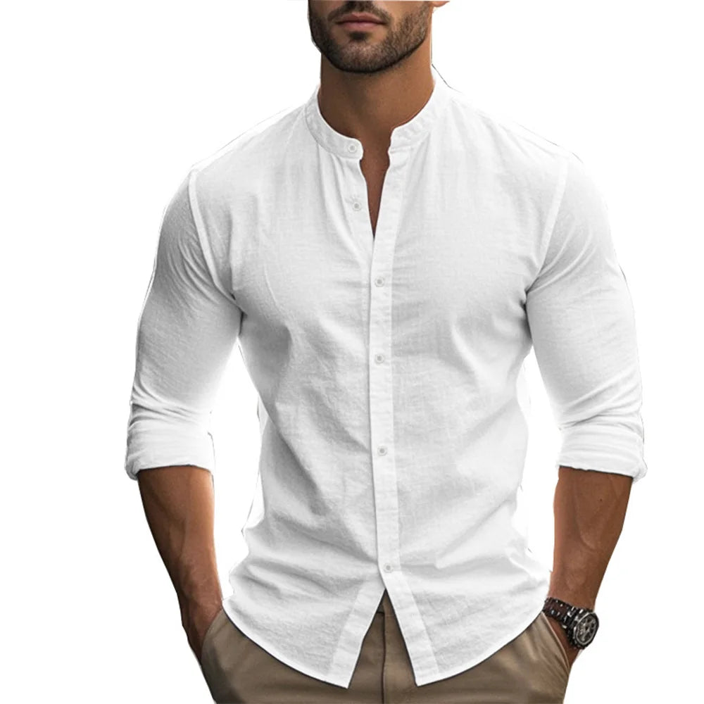 Midnight Riot Men’s Cotton Linen Henry Shirt – Summer Slim Fit Edition