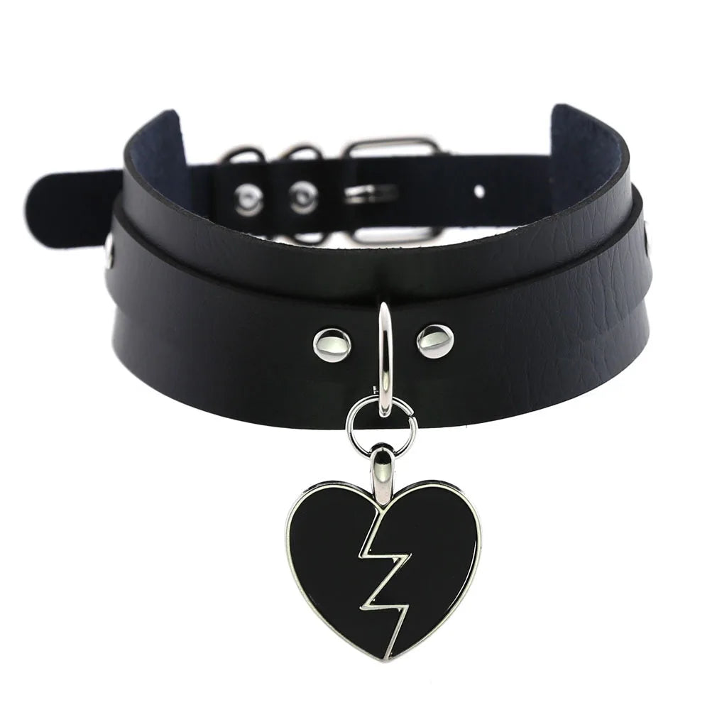 Harajuku Punk Rock Goth Choker - PU Leather Rivet Heart Cross Spike Necklace for Women, Hip Hop Bondage Jewelry - Premium choker from Lizard Vigilante - Just $23.88! Shop now at Lizard Vigilante