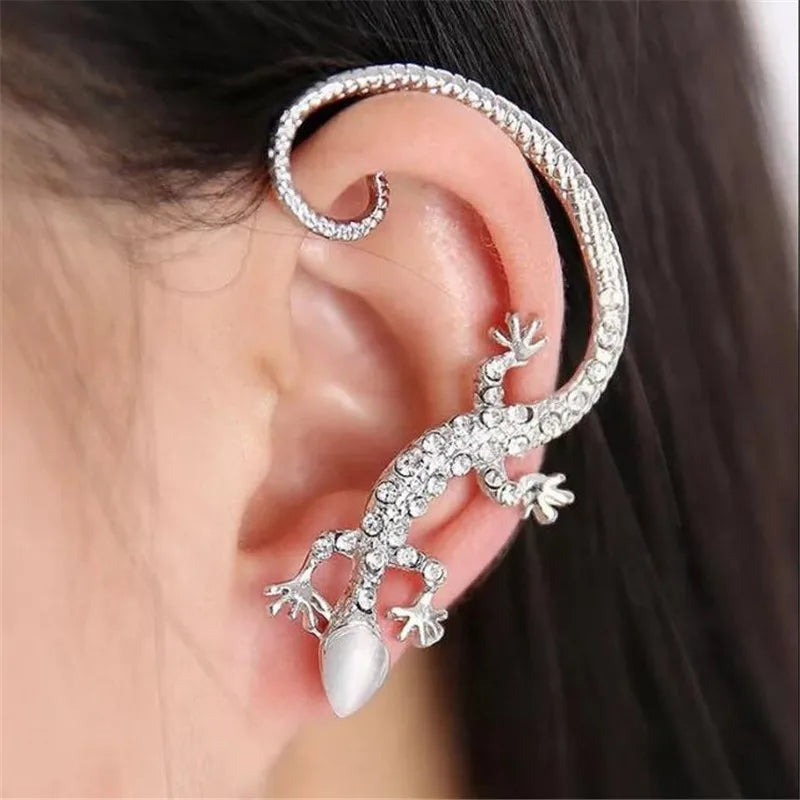 New Fashion Rhinestone Ear Cuff Earring luxury Rose Gold Color Exaggerated Gecko Lizards Earrings Elegant Metal Cat Ear Clip - Premium earring from Lizard Vigilante - Just $13.79! Shop now at Lizard Vigilante