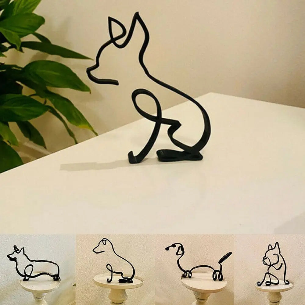 Wrought Iron Handicraft Bulldog Dachshund Labrador Abstract Dog Ornament Modern Animal Sculpture Simple Statue Art Figurine