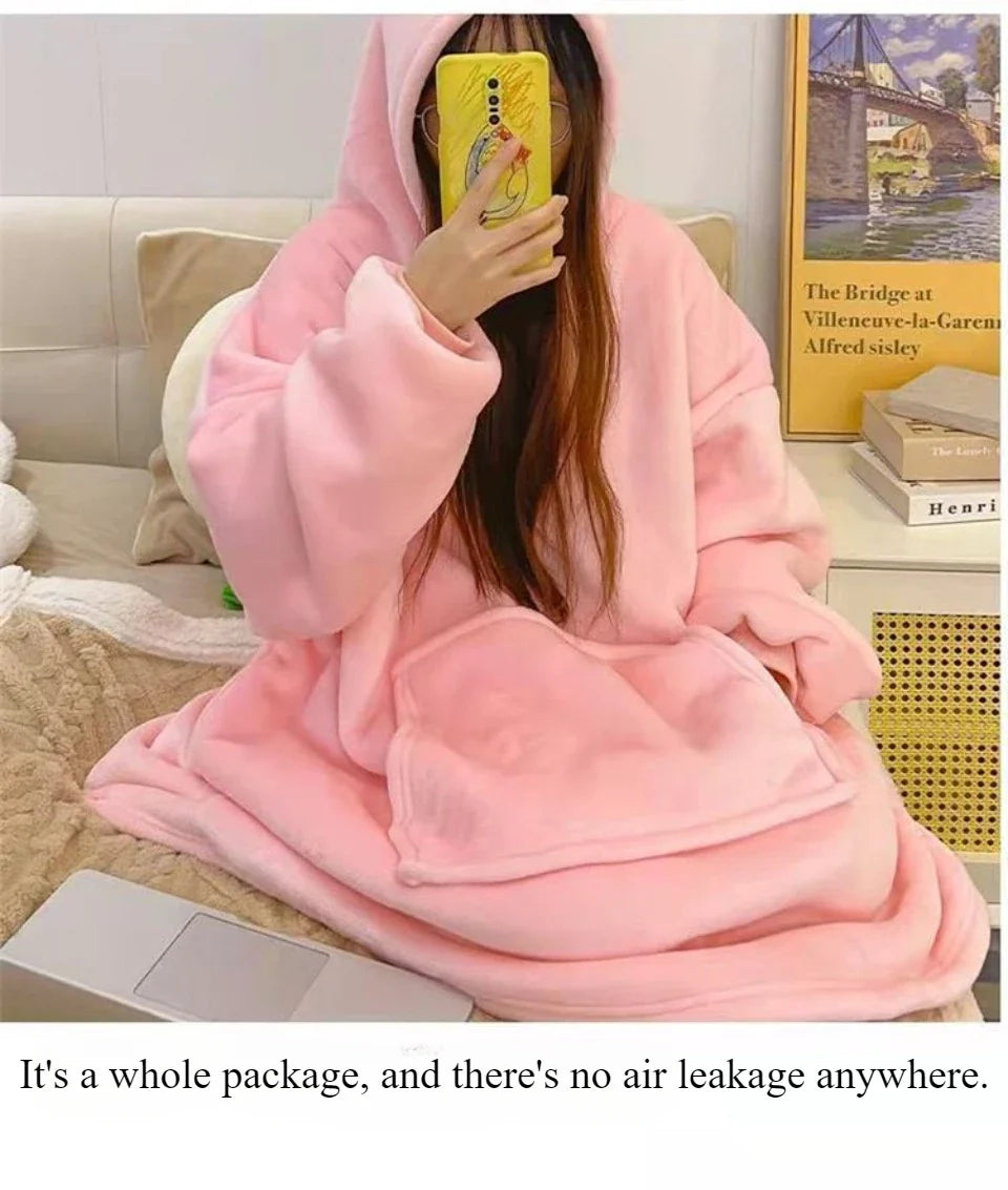 Flannel Warm Sleepwear Lazy Blanket Winter Nightgown Can Be Worn Out Loose And Plush Thick Couple Cold Proof Warms Home Clothes