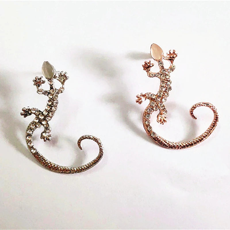 New Fashion Rhinestone Ear Cuff Earring luxury Rose Gold Color Exaggerated Gecko Lizards Earrings Elegant Metal Cat Ear Clip - Premium earring from Lizard Vigilante - Just $13.79! Shop now at Lizard Vigilante