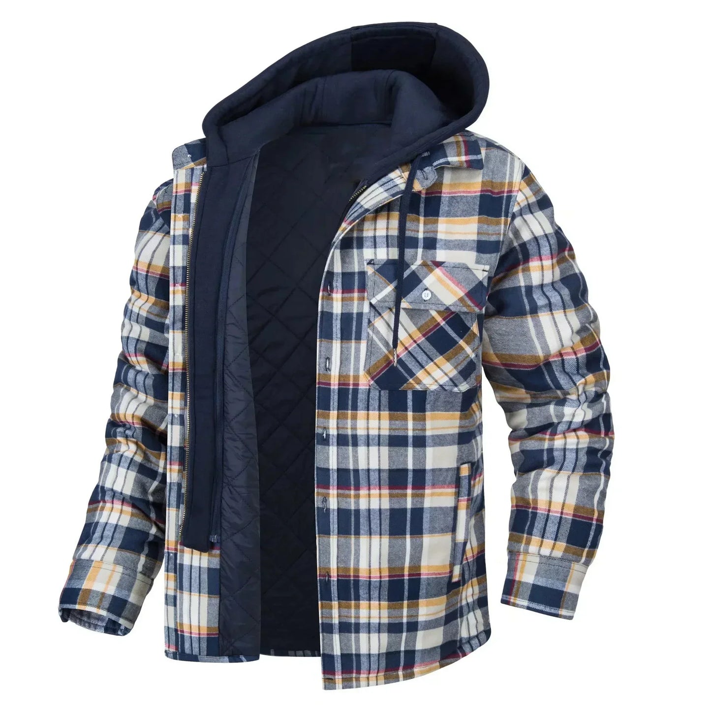 2024 Men's Winter Hooded Jacket – Warm, Thick Cotton Casual Coat with Detachable Hood & Plaid Design for Autumn & Winter - Premium  from Lizard Vigilante - Just $53.88! Shop now at Lizard Vigilante