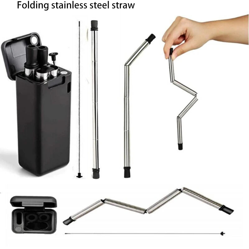 Foldable Stainless Steel Straw Set – Reusable 304 Steel with Silicone Tip, Eco-Friendly & Portable with Cleaning Brush - Premium straws from dsers - Just $25.99! Shop now at Lizard Vigilante