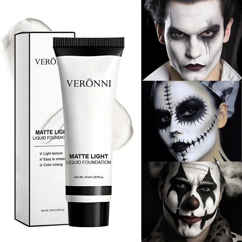 White Liquid Foundation - Full Coverage, Oil Control & Long Lasting, for Stage Makeup, Halloween, Cosplay Makeup (37ml)