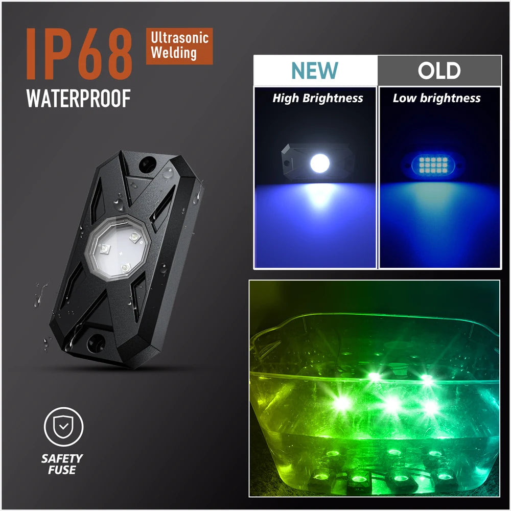 RGB LED Underglow Rock Lights - 8 Pods App Remote Control & Music Mode for Pickup, ATV, RZR, UTV - Premium rock lights from Lizard Vigilante - Just $84.99! Shop now at Lizard Vigilante