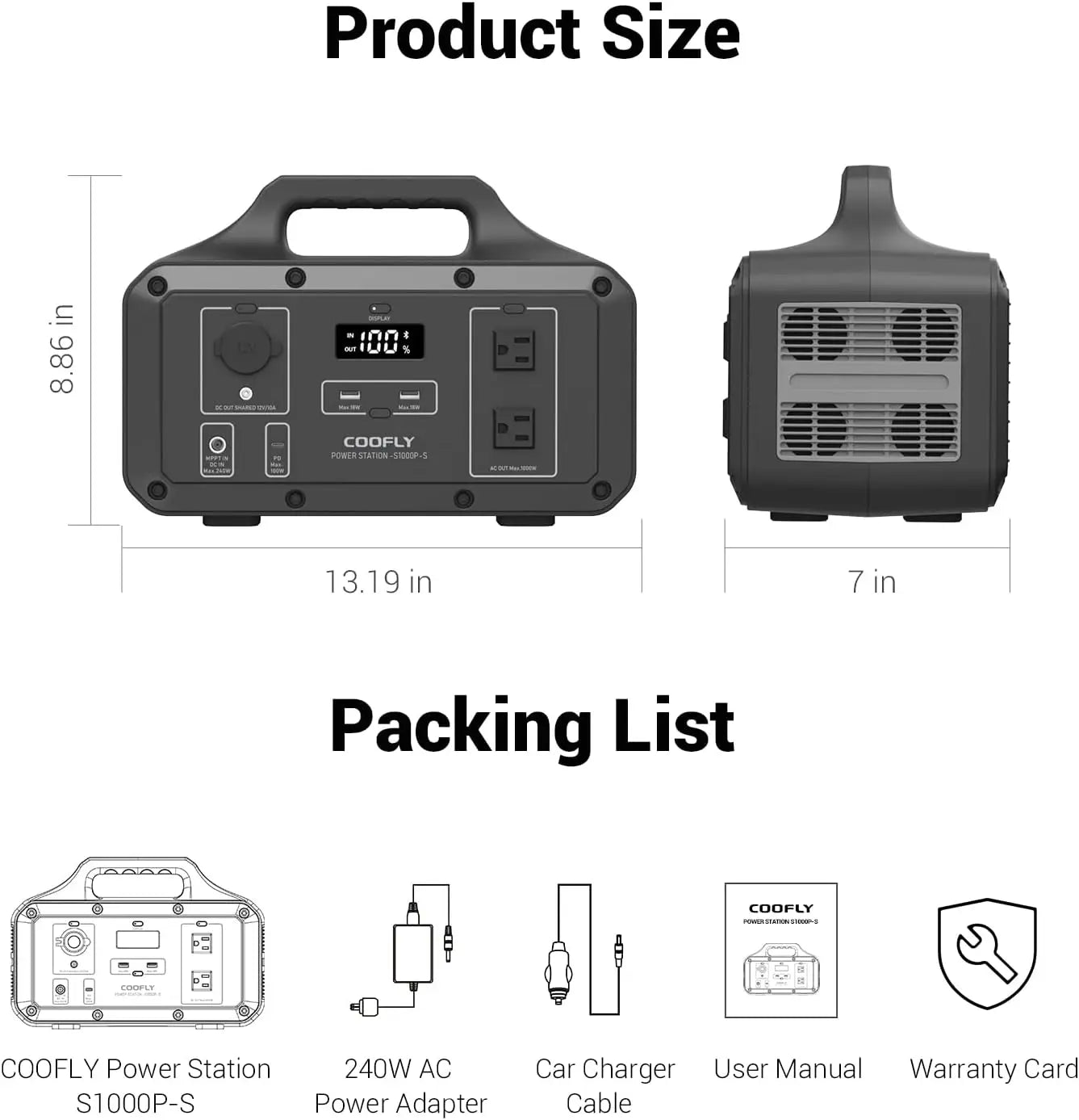 COOFLY 1021Wh Portable Power Station | Solar Generator with 2x110V AC Outlets | PD 100W Fast Charging Solar-Ready Mobile Power Bank - Premium power bank from Lizard Vigilante - Just $288.88! Shop now at Lizard Vigilante