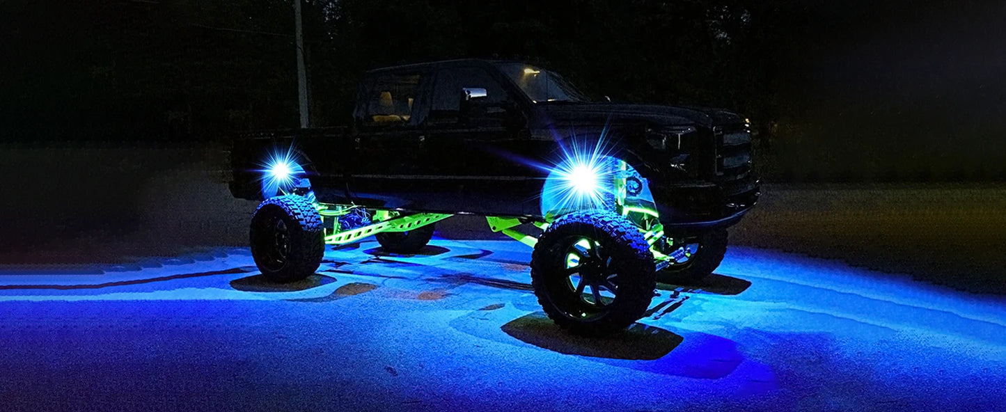 RGB LED Underglow Rock Lights - 8 Pods App Remote Control & Music Mode for Pickup, ATV, RZR, UTV - Premium rock lights from Lizard Vigilante - Just $84.99! Shop now at Lizard Vigilante