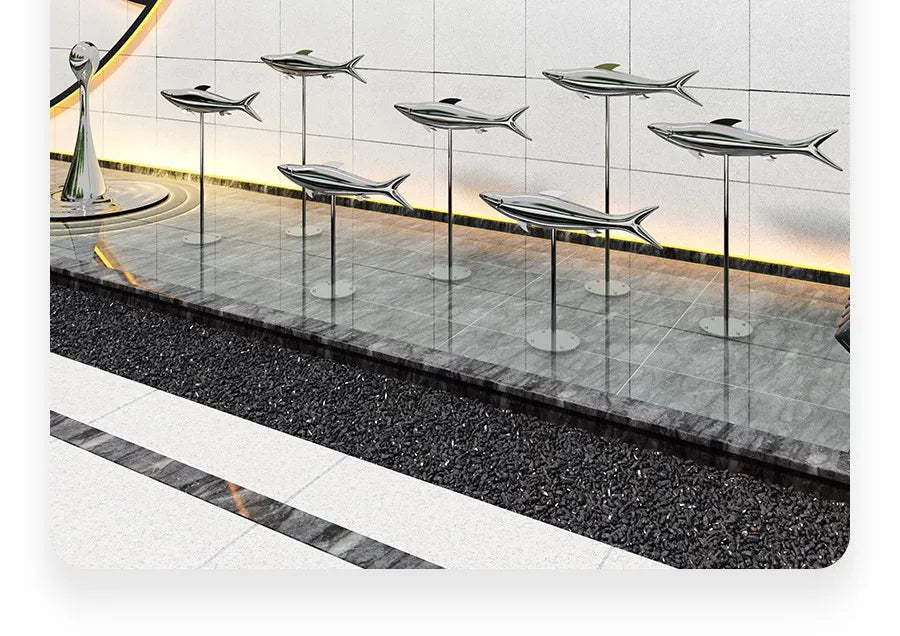 Stainless steel fish sculpture, outdoor lawn, pool, landscape decoration, mirror, crafts